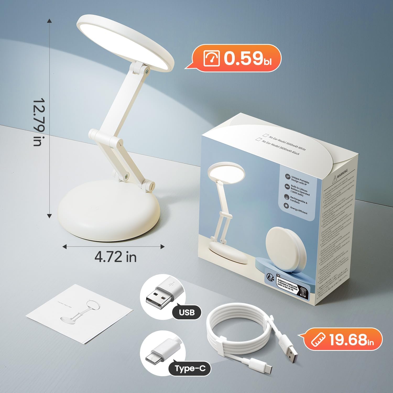One Fire Minimalist Reading Light – Compact Task Lamp for Intentional Small Spaces, USB Rechargeable 13 oz
