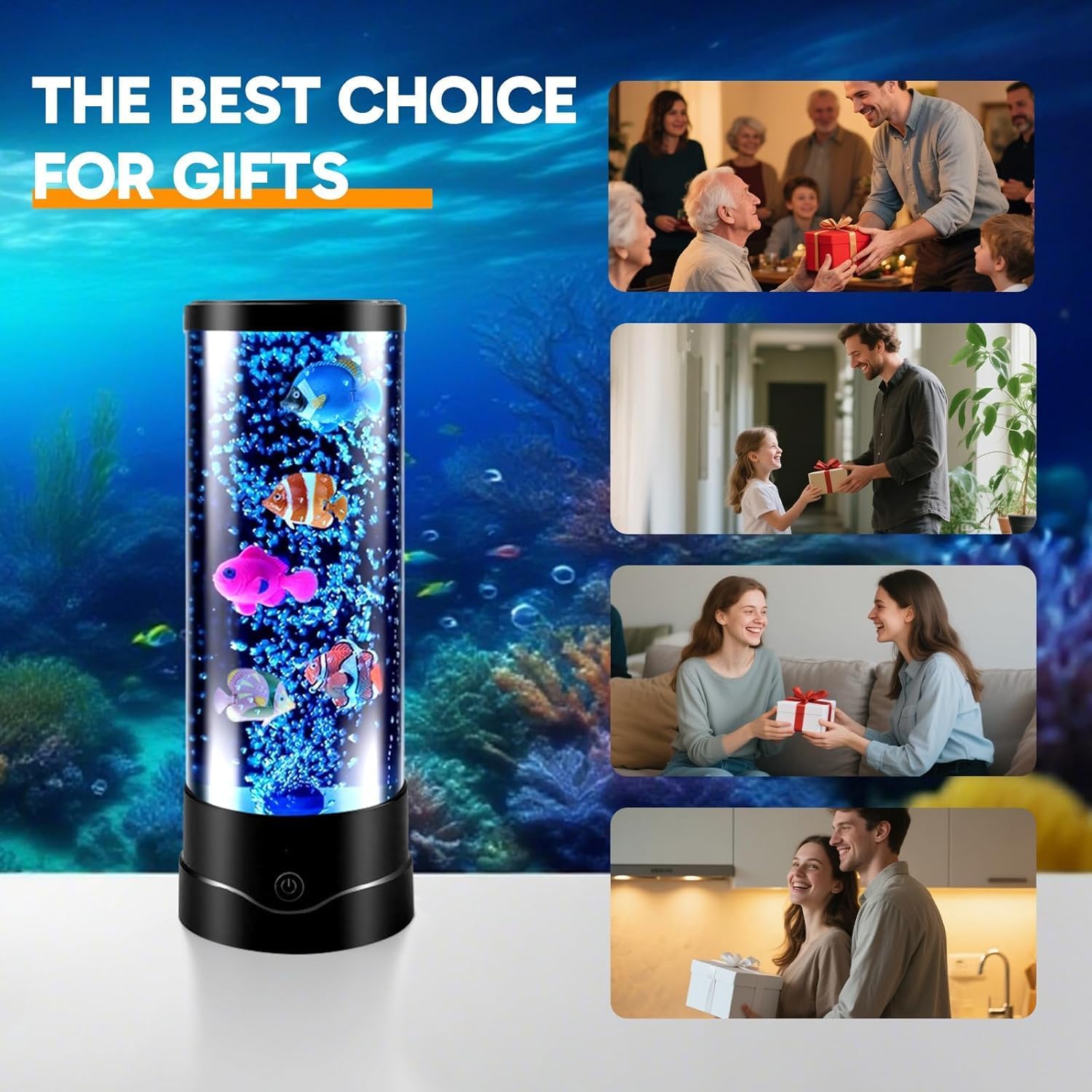 ONXE LED Fish Tank Table Lamp – Designer Mood Lighting for Apartment, 4.33 Inch Slim Body with 16 Color Glow for Bedroom and Office