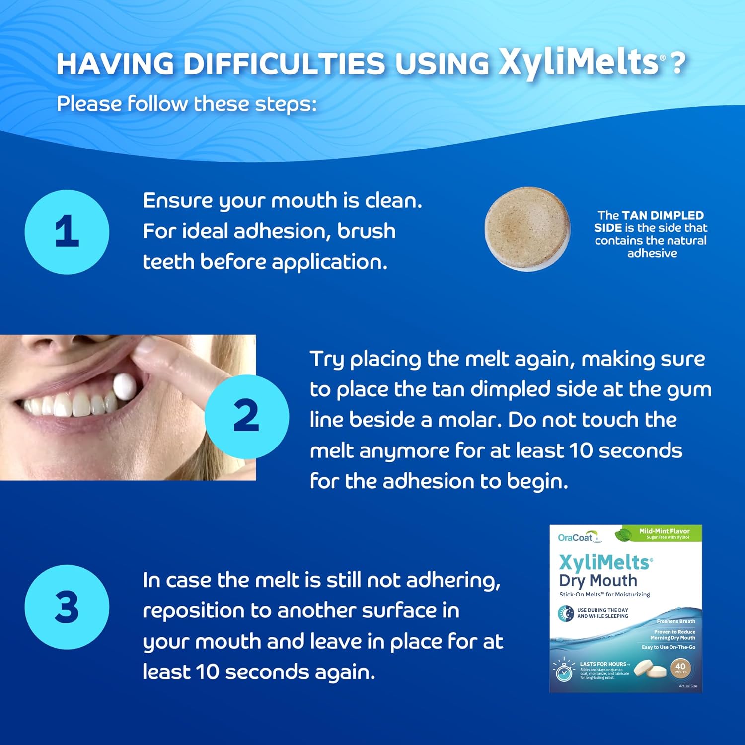 Oracoat XyliMelts – Worry-Free Nighttime Dry Mouth Relief for Mouth Breathers and Medication Users, Xylitol-Disc, 40 Pack, Mild Mint
