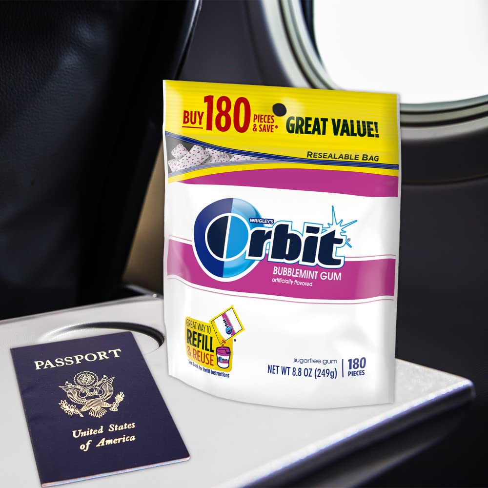 ORBIT Bubblemint Chewing Gum Sugar Free 180 Piece Resealable, Stocking Stuffer and Gift Basket Addition