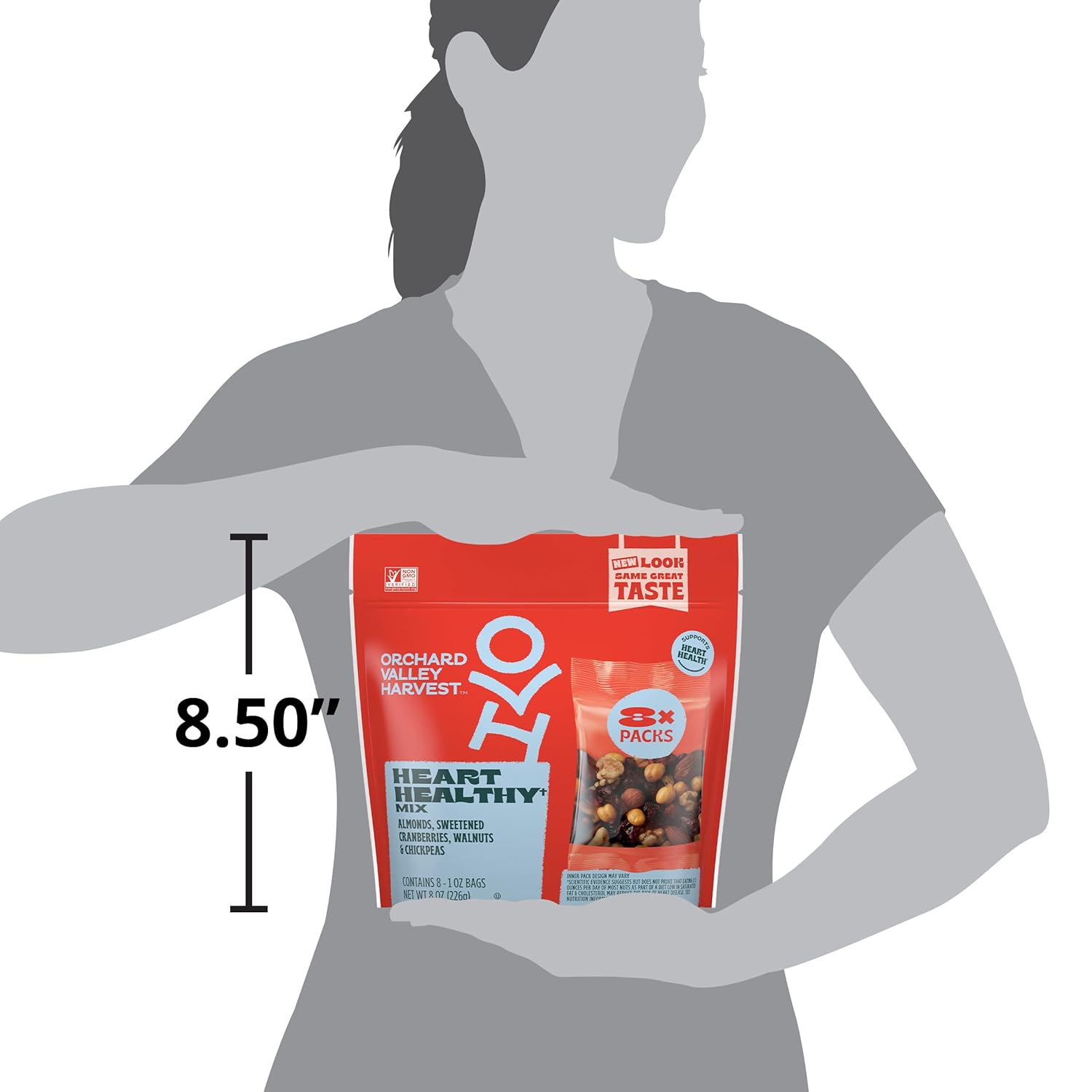 Orchard Valley Harvest Heart Healthy Blend, 1 Ounce Bags (Pack of 8) — Clean-Label School Snack Grandparents Can Gift with Confidence
