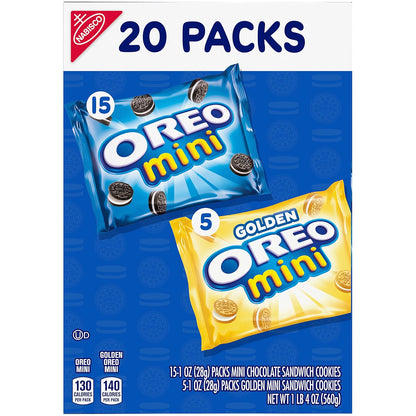 OREO Mini Mix Sandwich Cookies Variety Pack Get Well Care Package Snack, 20 Individually Wrapped Packs