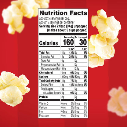 Orville Redenbacher's Movie Theater Butter Popcorn – Preservative-Free Microwave Snack for Self-Care Nights, 6 Microwave Bags