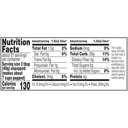 Orville Redenbacher's Natural White Popcorn Kernels 30 oz – Hot Air Popped Snack for After School Family Time