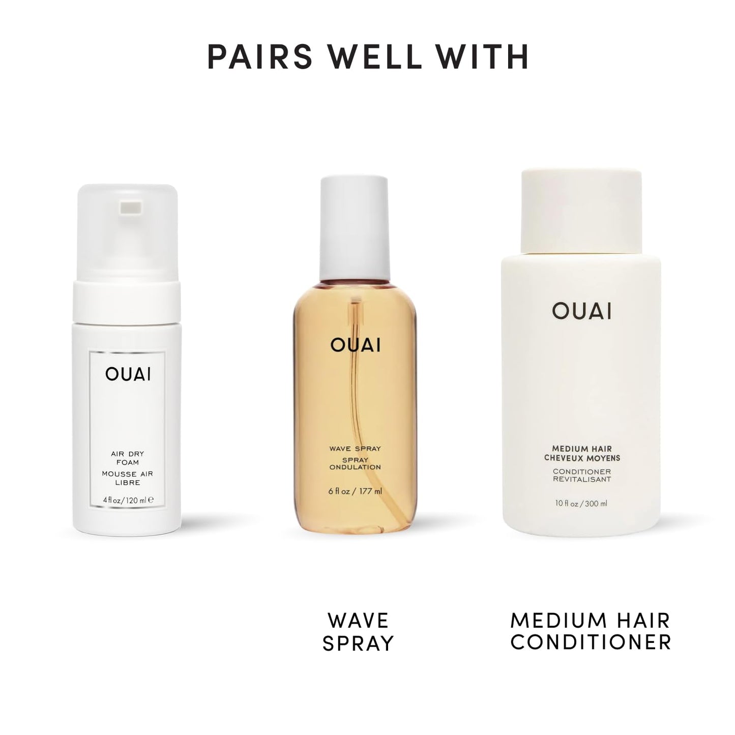 OUAI Air Dry Foam – Designer Hair Mousse Curated for Chic Bathroom Countertops, Soft-Touch Beach Wave Finish