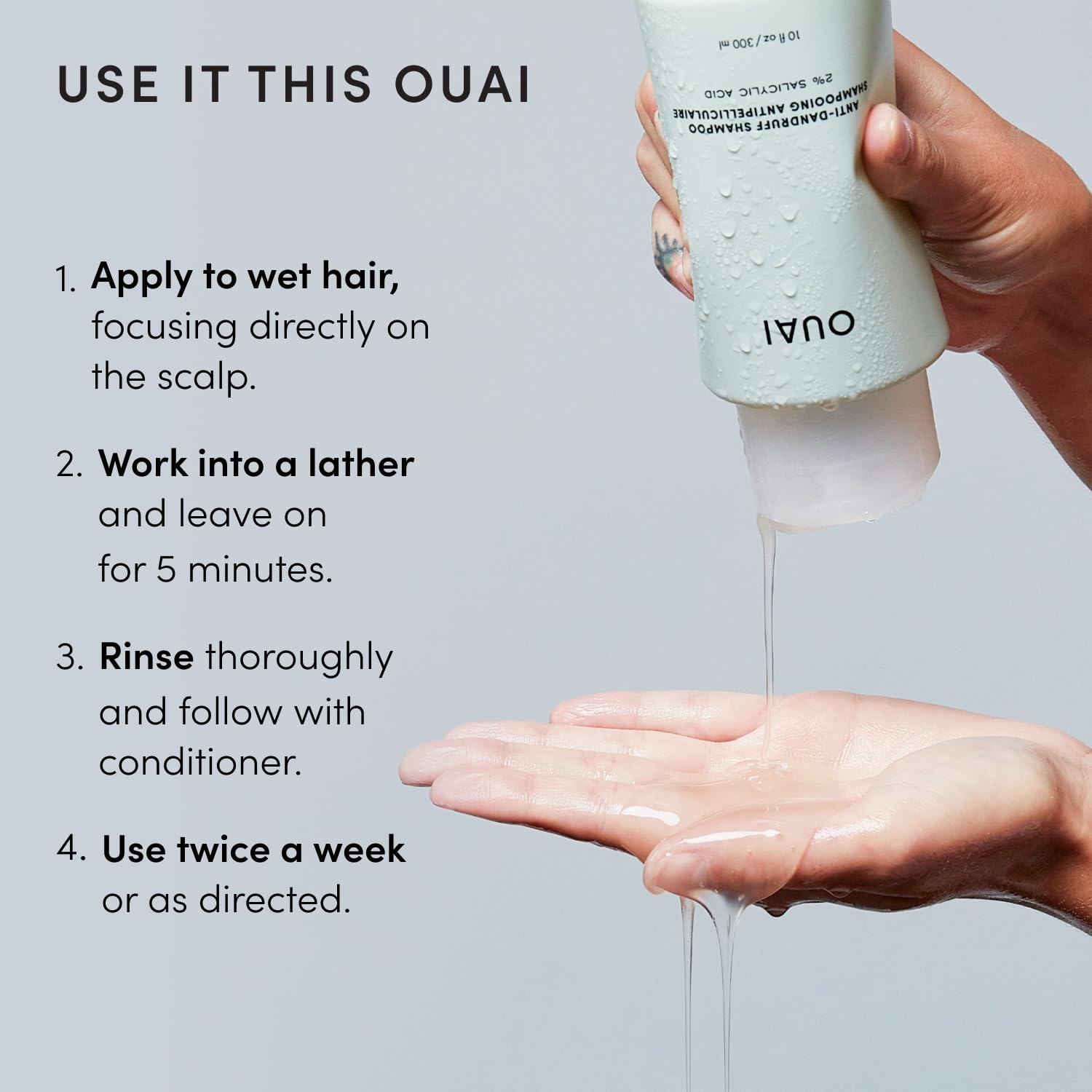 OUAI Anti Dandruff Shampoo – Elegant Salicylic Acid Wash for a Vanity-Worthy Haircare Display, 10 Fl Oz
