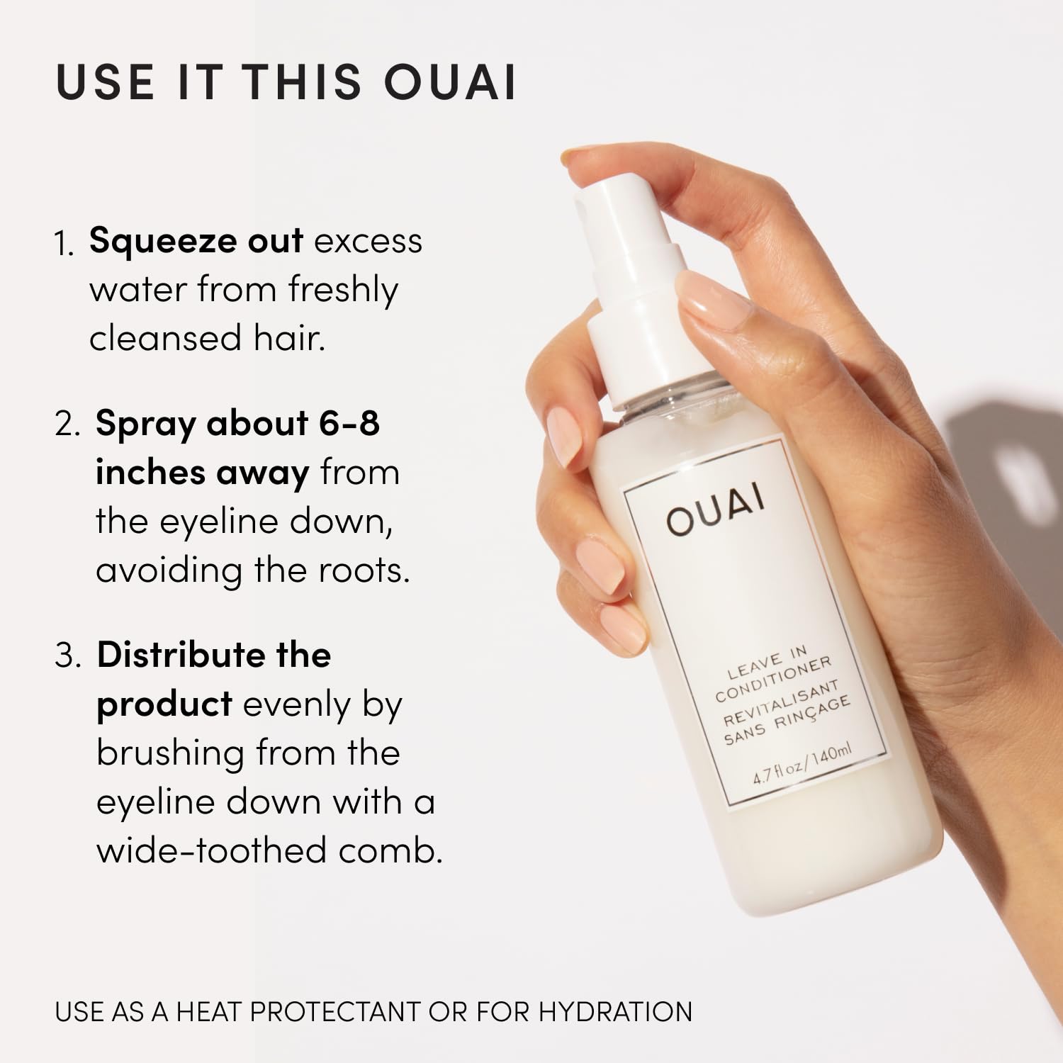 OUAI Leave In Conditioner & Heat Protectant – TSA Approved Travel Size for Carry-On and Hotel Stays