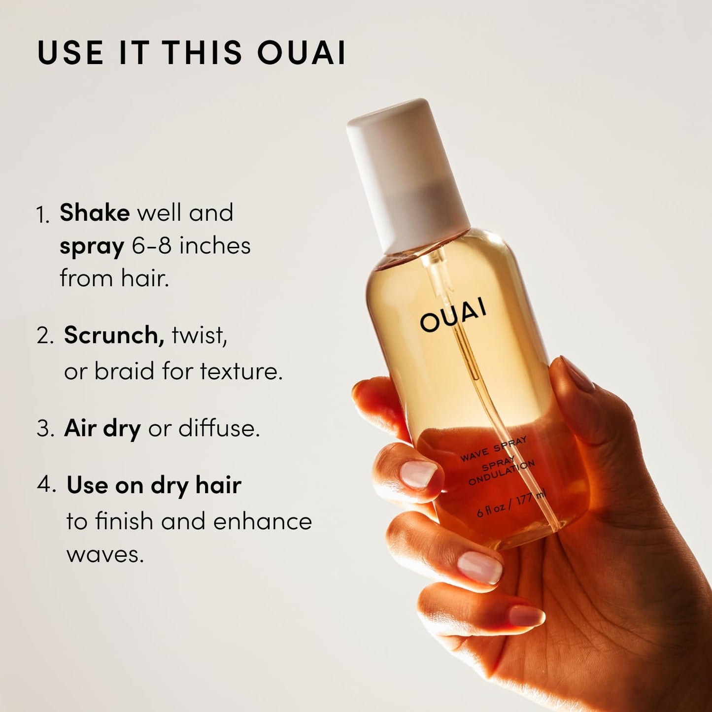 OUAI Wave Spray - Beach Day Hair Mist for the Boardwalk and Patio Brunch, Salt-Free Coconut Texture Spray (3 fl oz)