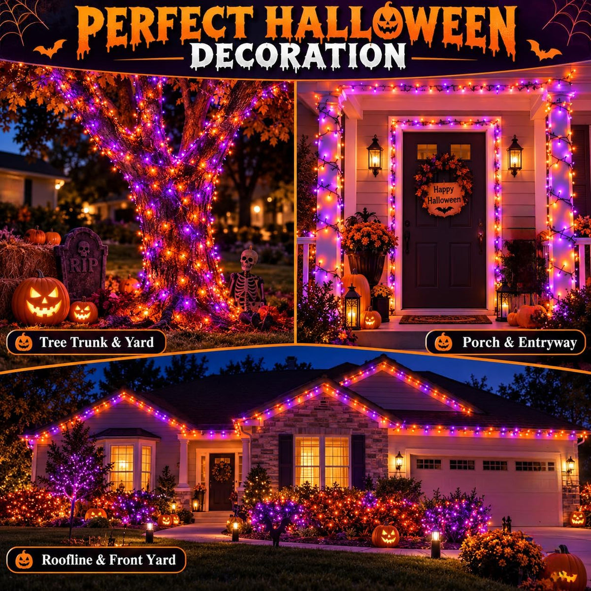 OZS Halloween String Lights – Auto Shutoff Timer for Kids' Spaces, Break-Resistant Green Wire
