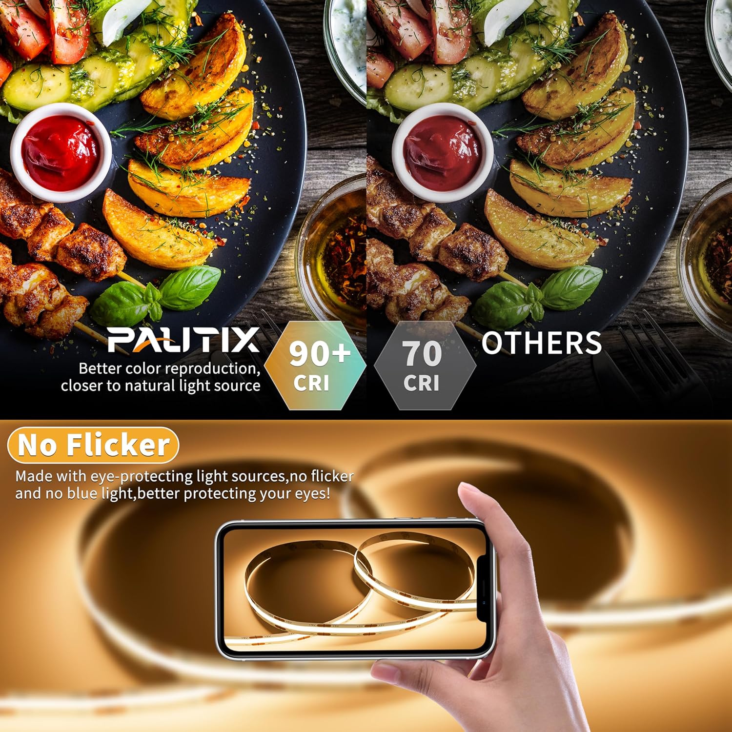PAUTIX 5V Dimmable COB LED Light – Sleep-Safe Bedside and Nursery Accent Lighting With Memory Dimmer and Low Heat Output