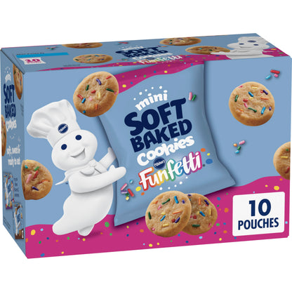 Pillsbury Mini Soft Baked Cookies – Pre-Portioned Snack Pouches for Kids' School Lunch Boxes, Chocolate Chip & Funfetti Variety Pack