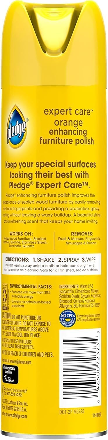 Pledge Enhancing Polish – Fresh Orange Scent Wood and Furniture Spray for a Calming Home, 9.7oz