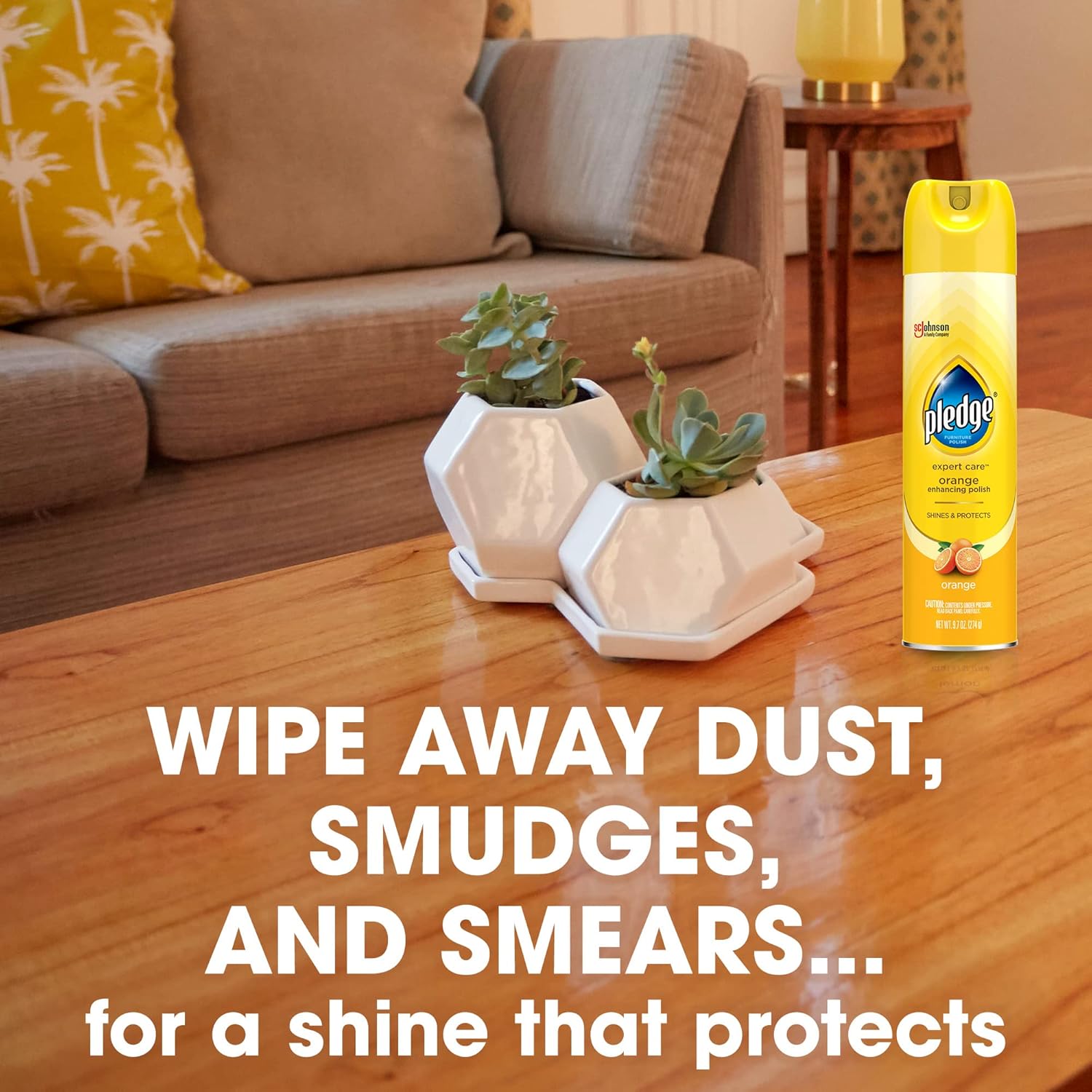 Pledge Enhancing Polish – Fresh Orange Scent Wood and Furniture Spray for a Calming Home, 9.7oz