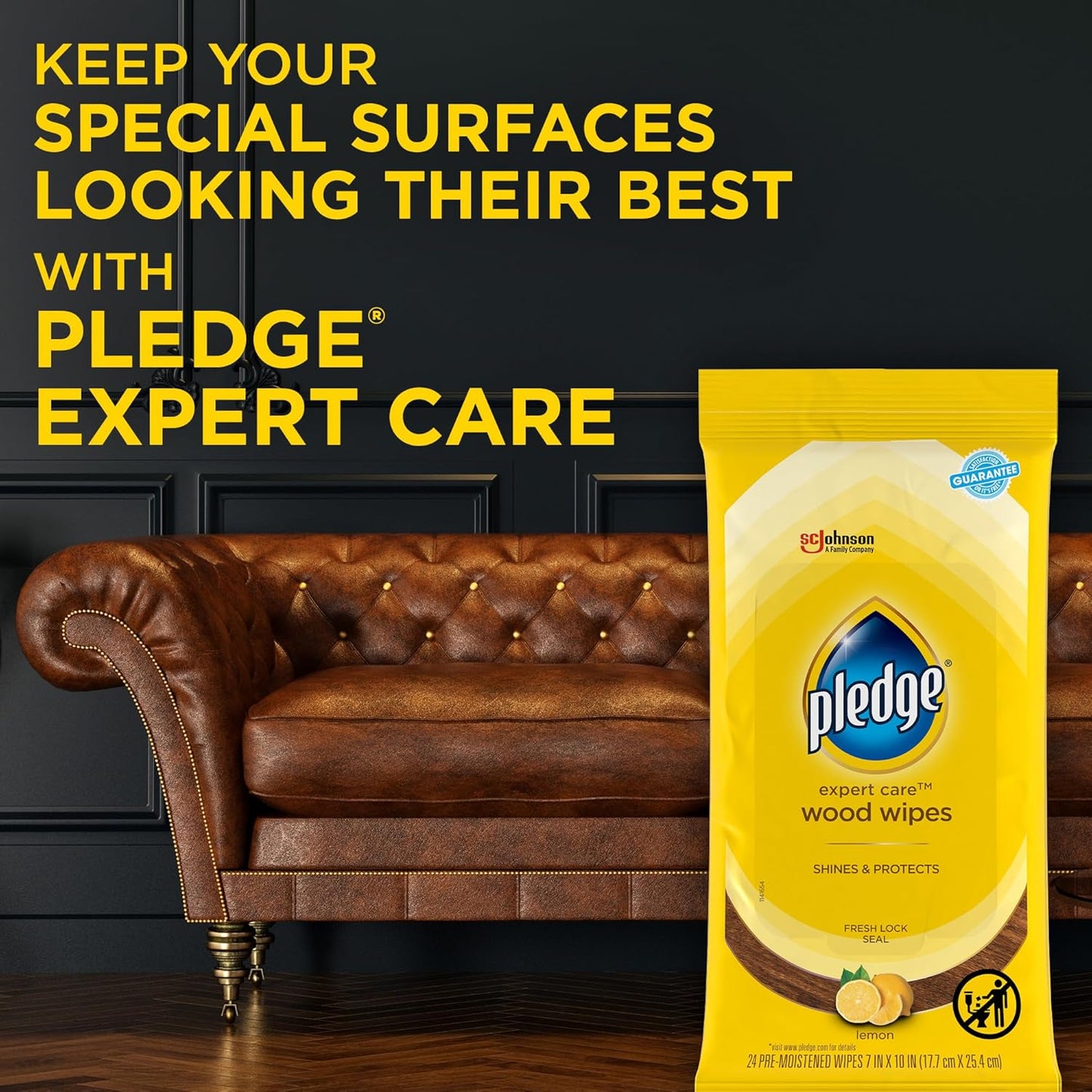 Pledge Expert Care Enhancing Wood Wipes – Lemon Scent for Dining Room Wood Furniture and Living Room Decor Refresh