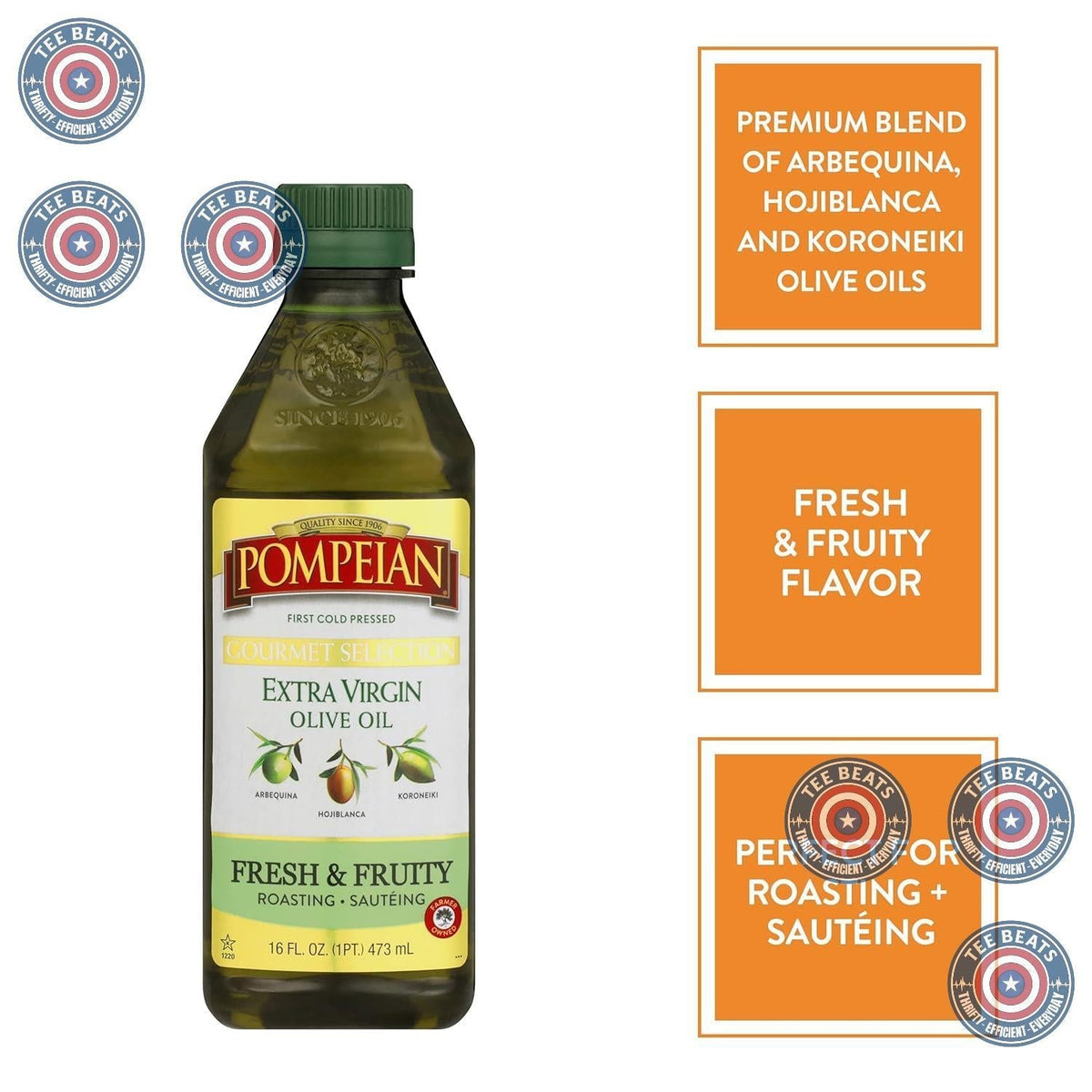 Pompeian Gourmet Selection Extra Virgin Olive Oil – Artisan Imported EVOO, Elegant 24 oz Bottle Presentation for Upscale Entertaining