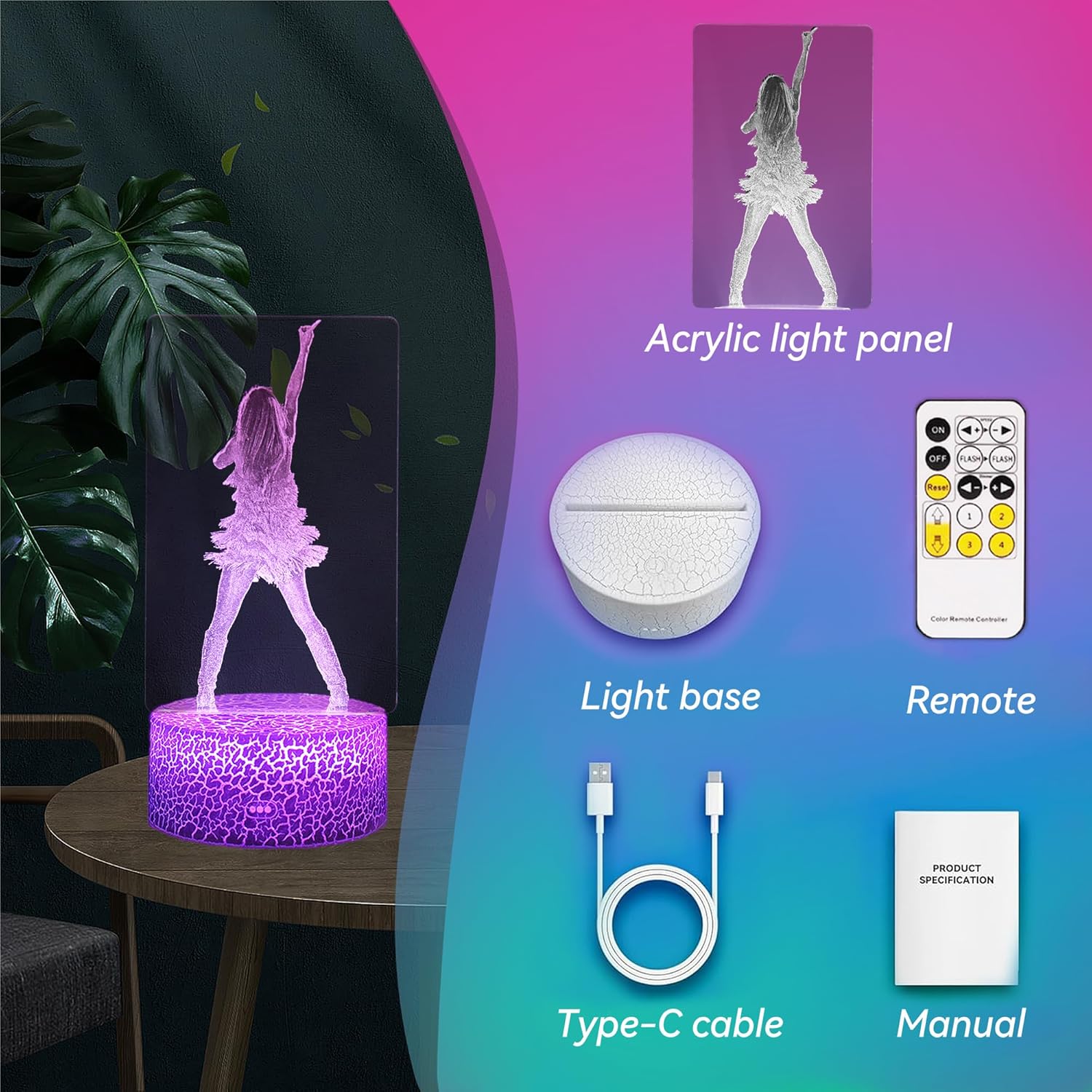 Pop Icon Mood Light – Relaxing Nighttime Ritual Lamp, 16 Color Therapy Style Bedside Glow