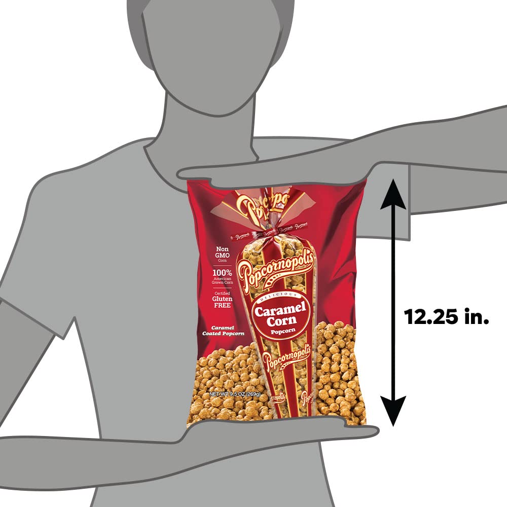 Popcornopolis Caramel Popcorn – Thoughtful Housewarming and Holiday Present for Snack Lovers, 9.5 oz Sharing Pouch
