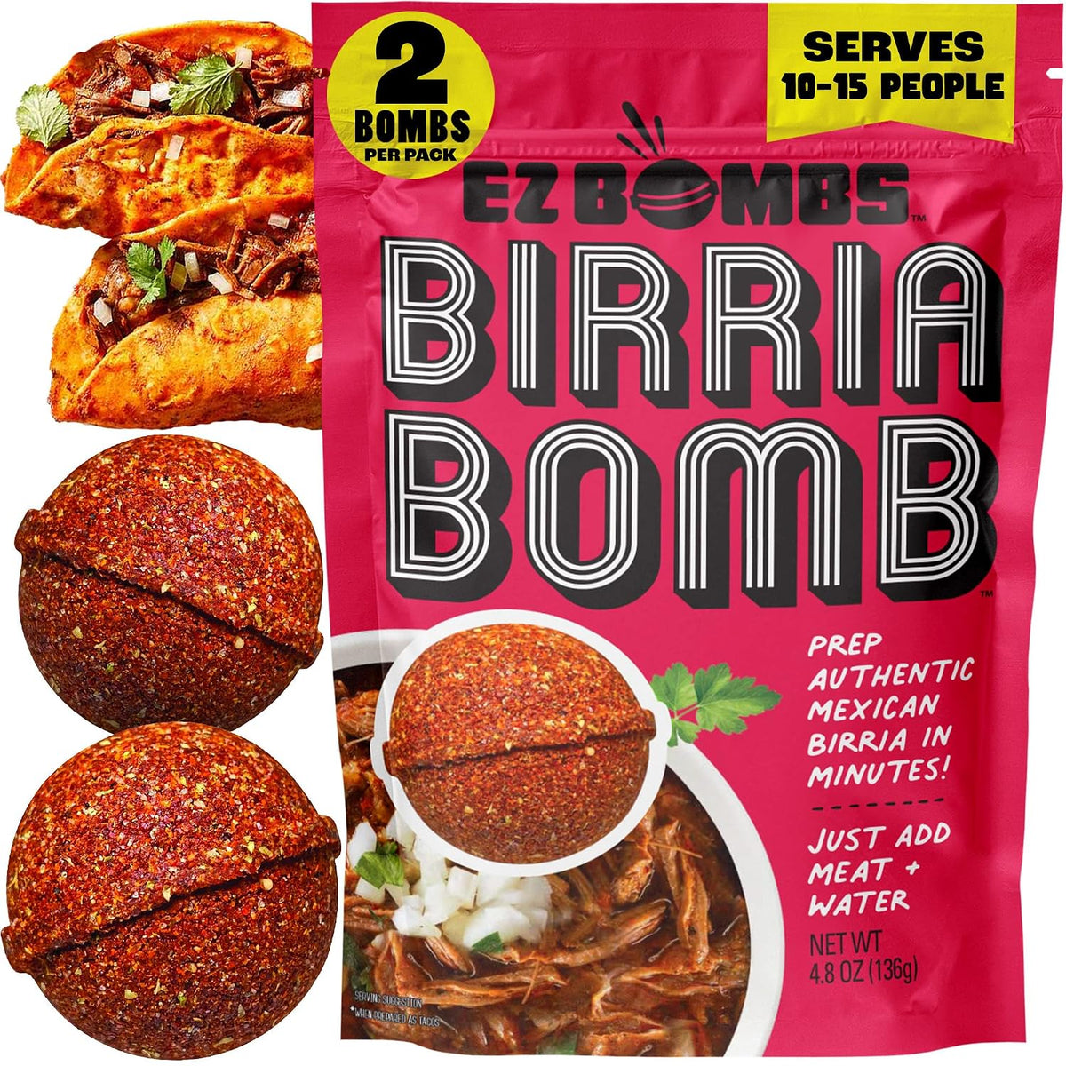 pre-portioned seasoning bombs sized to serve 5-7 people each