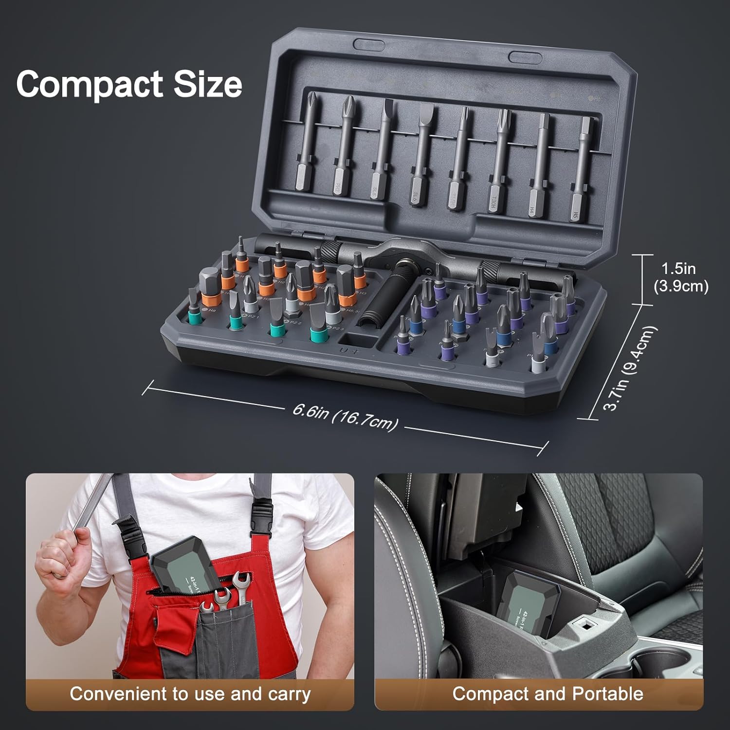 PrecisionTool 42-in-1 Magnetic Ratchet Screwdriver Set – Clean-Lined Grey Repair Kit for Uncluttered Workspaces, One Case Replaces Many Tools