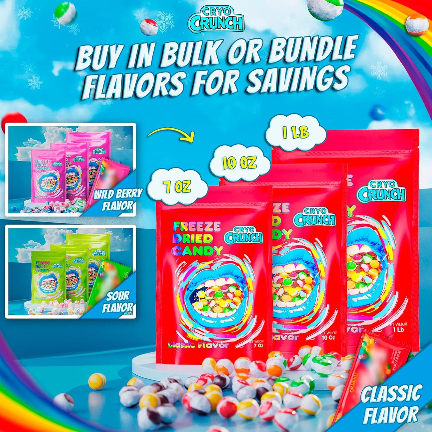 Primary Colors Candy Freeze Dried Candy 10oz Portable Crunchy Candy - Outdoor Picnic and Patio Dessert for Mess-Free Entertaining