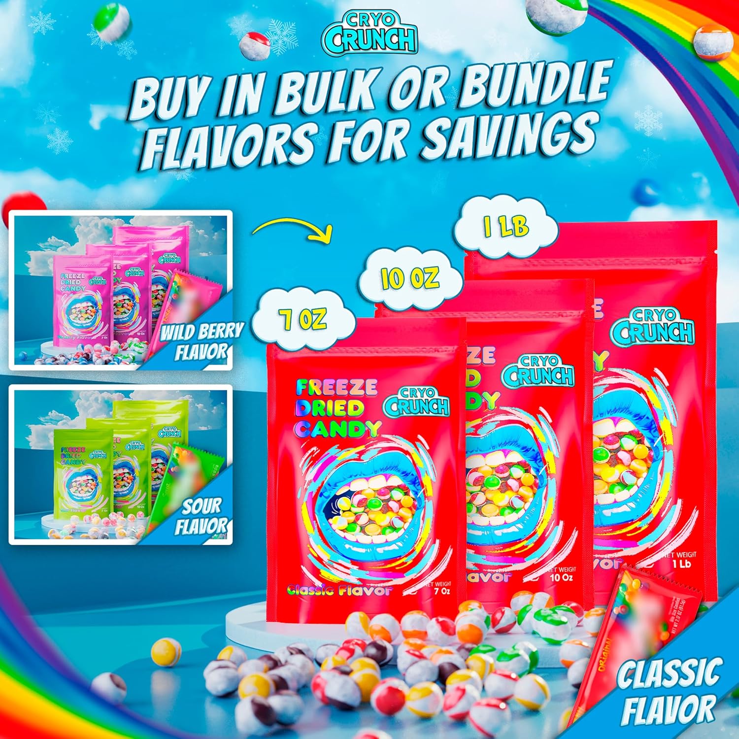 Primary Colors Candy Freeze Dried Candy 10oz Portable Crunchy Candy - Outdoor Picnic and Patio Dessert for Mess-Free Entertaining