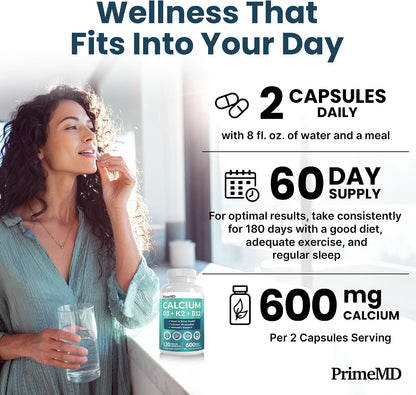 PrimeMD 4-in-1 Vegan Calcium B12 – Morning Routine Anchor for Working Parents, 120ct