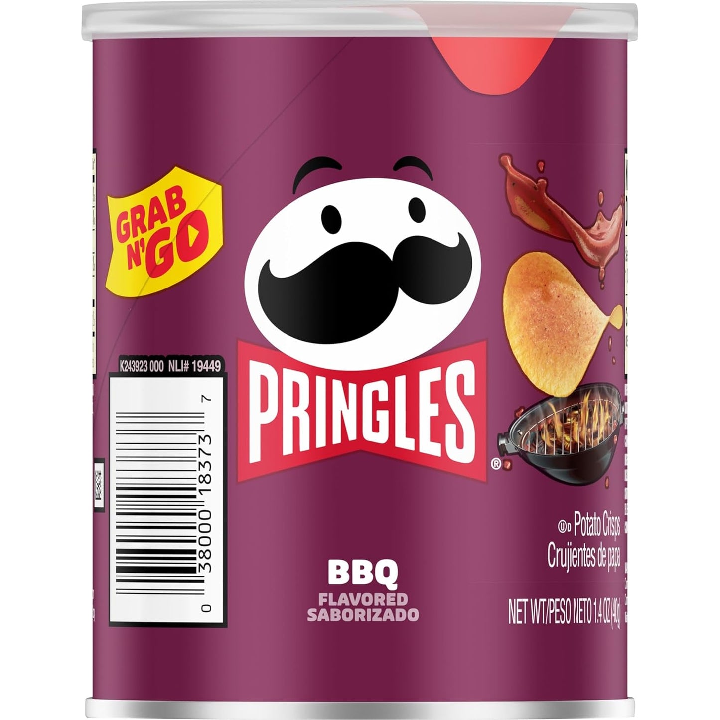 Pringles BBQ Grab N' Go – Travel and Road Trip Snack for Car Cup Holders, 12 Stackable Cans