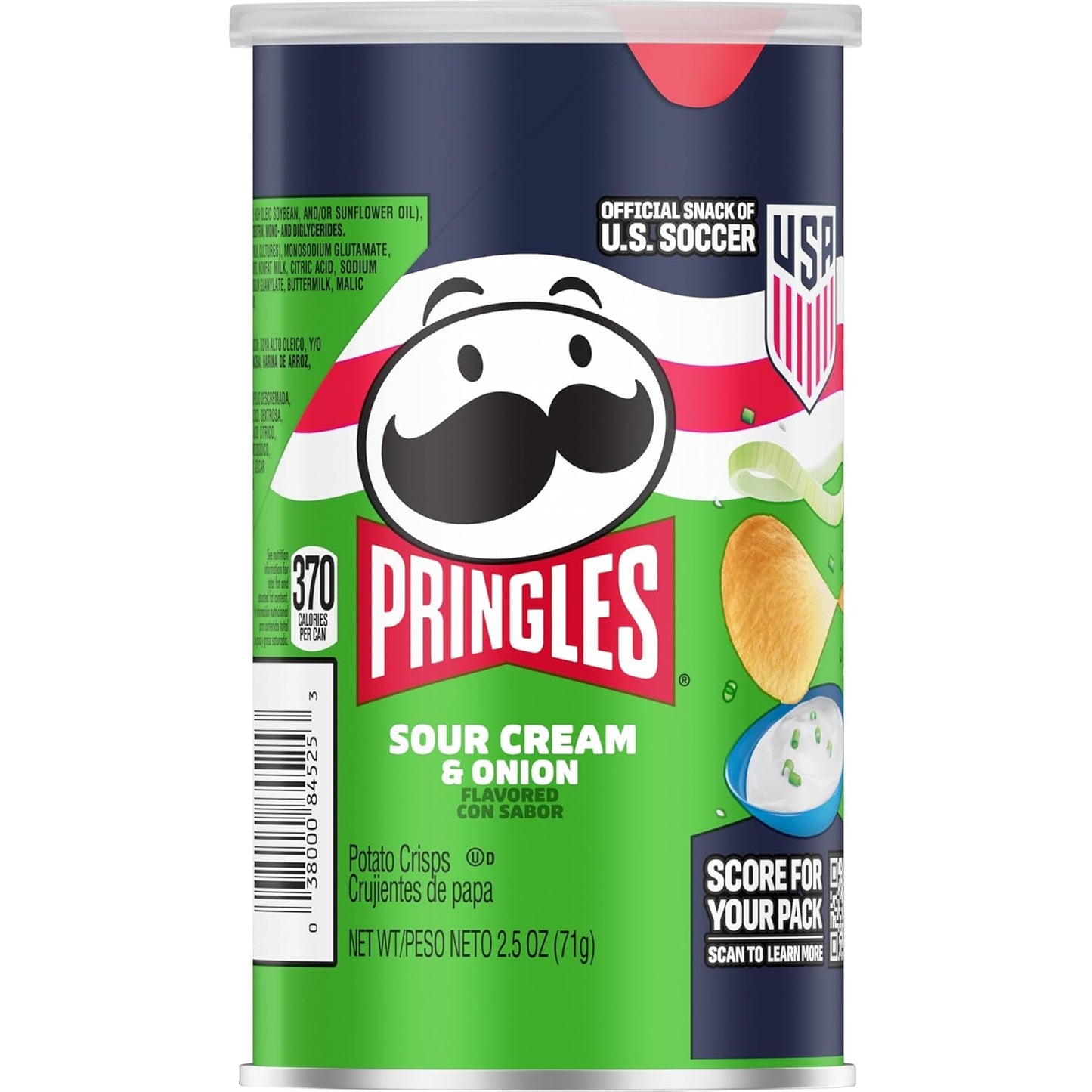 Pringles Sour Cream and Onion Potato Crisps Chips, 12-Pack of Travel-Ready Single-Serve Cans for Car Rides and Commutes