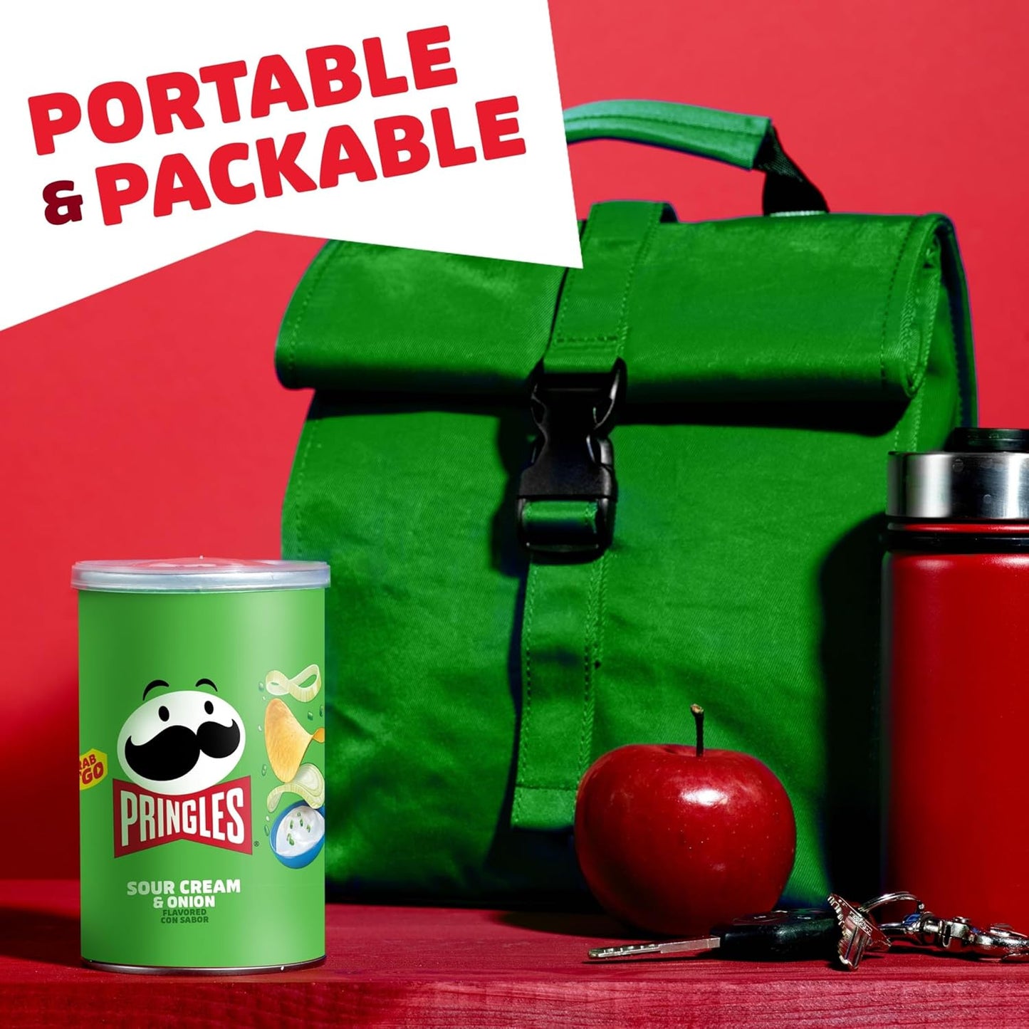 Pringles Sour Cream and Onion Potato Crisps Chips, 12-Pack of Travel-Ready Single-Serve Cans for Car Rides and Commutes