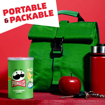 Pringles Sour Cream and Onion Potato Crisps Chips, 12-Pack of Travel-Ready Single-Serve Cans for Car Rides and Commutes