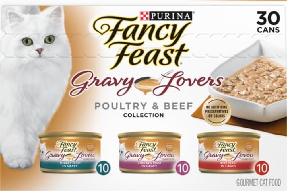 Purina Fancy Feast Gravy Lovers Wet Cat Food – Complete Balanced Poultry and Beef Recipes for Stress-Free Senior Cat Feeding Stations