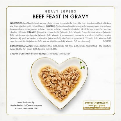 Purina Fancy Feast Gravy Lovers Wet Cat Food – Complete Balanced Poultry and Beef Recipes for Stress-Free Senior Cat Feeding Stations