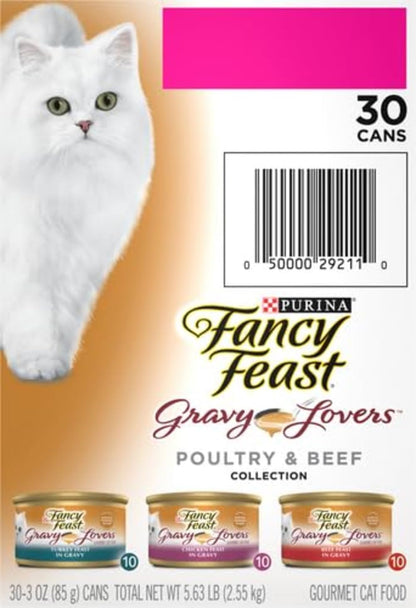 Purina Fancy Feast Gravy Lovers Wet Cat Food – Complete Balanced Poultry and Beef Recipes for Stress-Free Senior Cat Feeding Stations