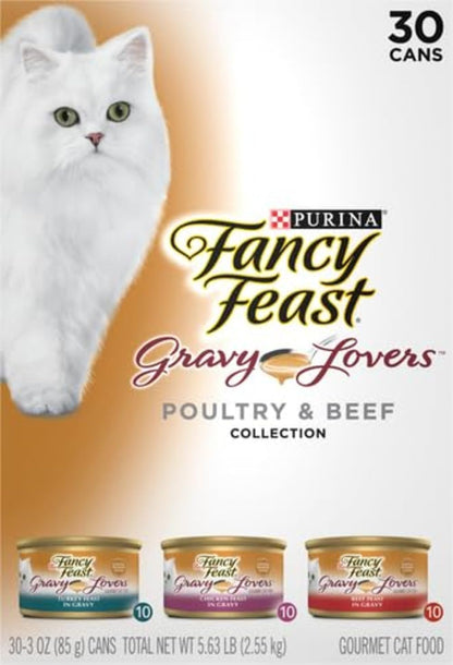 Purina Fancy Feast Gravy Lovers Wet Cat Food – Complete Balanced Poultry and Beef Recipes for Stress-Free Senior Cat Feeding Stations