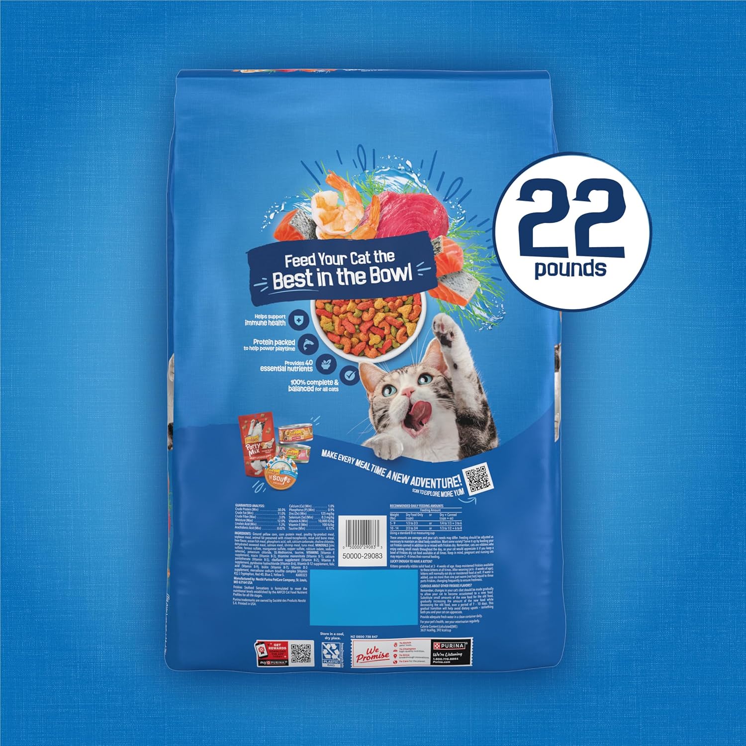 Purina Friskies Dry Cat Food 22 lb. Salmon Tuna Shrimp - All Life Stages Formula for Busy Family Pet Care