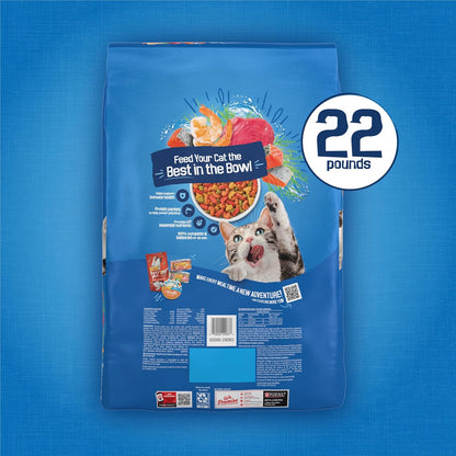 Purina Friskies Dry Cat Food 22 lb. Salmon Tuna Shrimp - All Life Stages Formula for Busy Family Pet Care