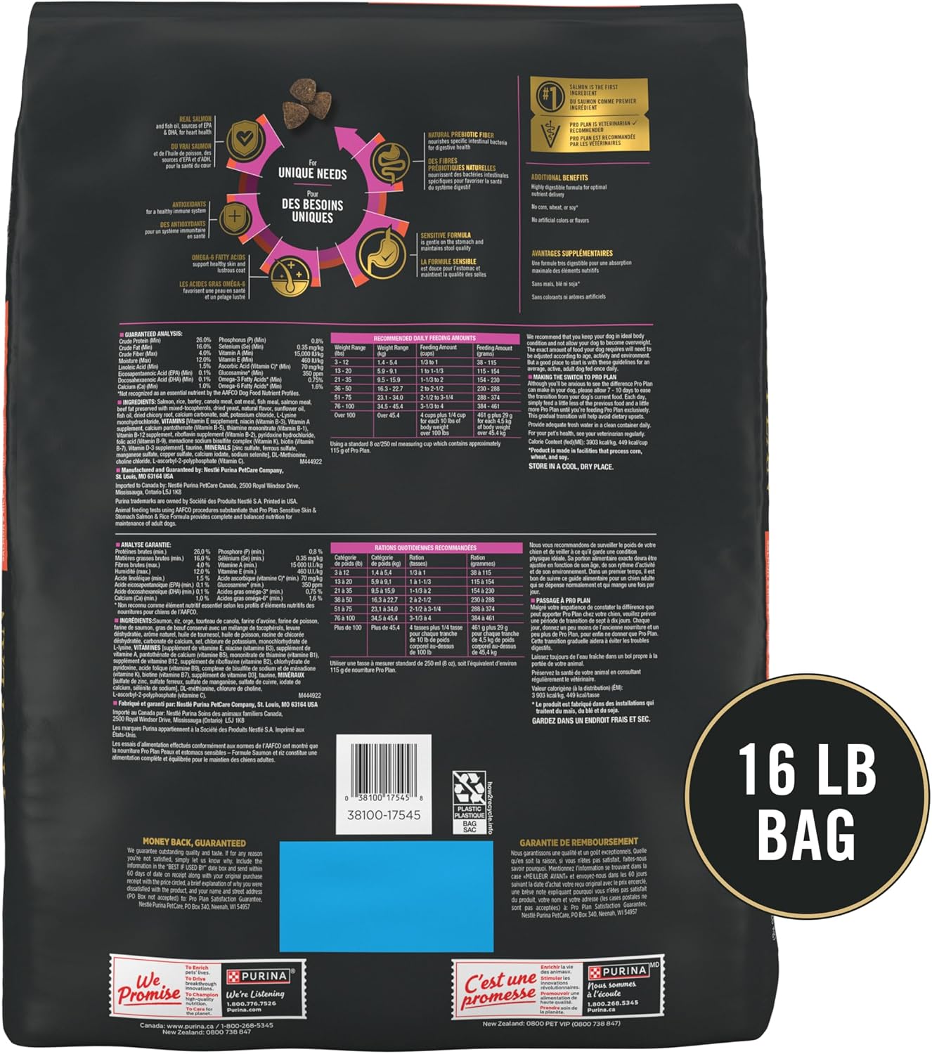 Purina Pro Plan Sensitive Stomach Dog Food – Mindful Mealtime Support for Adult Dogs with Allergies, Dull Coats, and Joint Stiffness, Salmon & Rice 16 lb