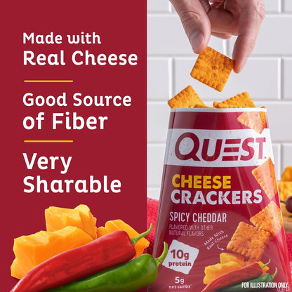 Quest Nutrition Cheese Crackers – Mindful Low-Carb Snack for Self-Care Sundays, Spicy Cheddar 4-Count