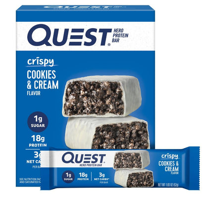 Quest Nutrition Hero Cookies & Cream Protein Bar – Camping Companion Bar for Low-Mess Campfire Snacking, 3g Net Carbs