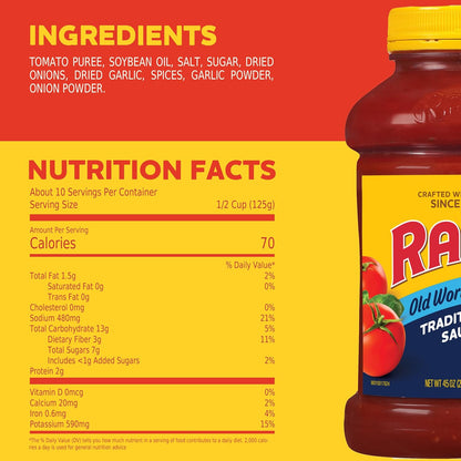 Ragu Old World Style Pasta Sauce, Olive Oil Recipe for Child-Friendly Italian Meals at Home, 45 oz