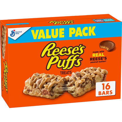 Reese's Puffs Peanut Butter Bars – Pantry Snack to Curb Cravings and Stay Focused, 16 ct Bulk Pack