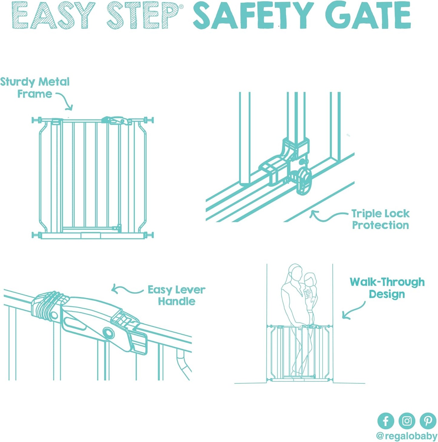 Regalo Versatile Baby Gate with Walk-Through Door – Pressure Mounted Gate for Home Office, Laundry Room and Garage Entry