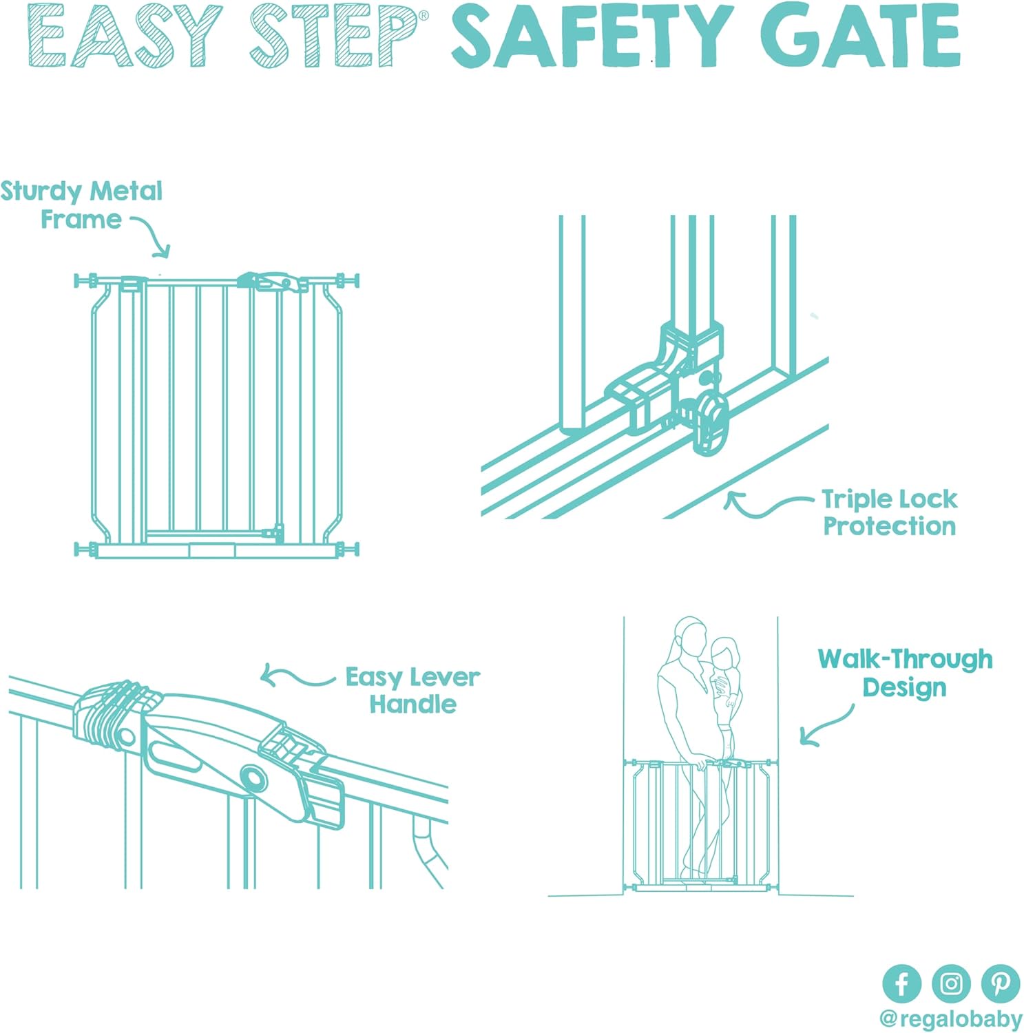 Regalo Versatile Baby Gate with Walk-Through Door – Pressure Mounted Gate for Home Office, Laundry Room and Garage Entry
