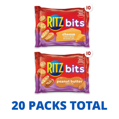 RITZ Bits Cheese & Peanut Butter Mini Crackers – Office Snack Drawer Variety Pack, 20 Single-Serve Bags
