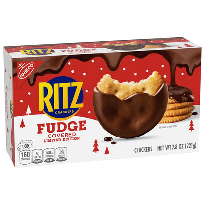 RITZ Holiday Fudge Crackers – Portioned Sweet-and-Salty Snack for Stress-Free Cozy Evenings at Home, 7.8 oz