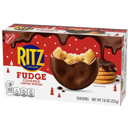 RITZ Holiday Fudge Crackers – Portioned Sweet-and-Salty Snack for Stress-Free Cozy Evenings at Home, 7.8 oz