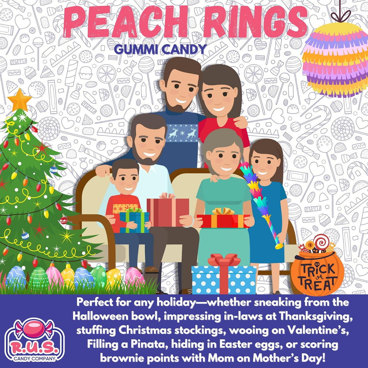 RUS Candy Company Peach Ring Gummies 2-Pack 8 oz Bags – Classroom Party Snack and Goody Bag Filler for Kids