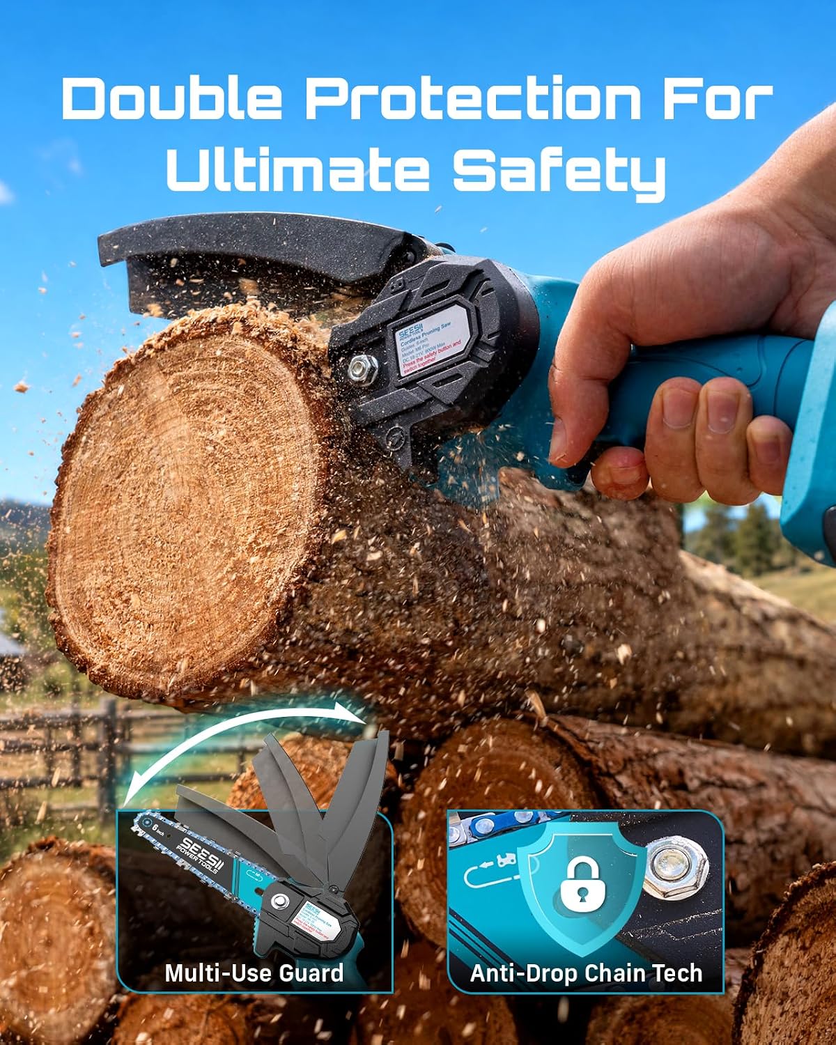 Seesii 6-Inch Mini Cordless Chainsaw – High-Efficiency Handheld Pruning Saw with 900W Brushless Motor, Cuts 100+ Pieces Per Charge, 30% Faster Than Comparable Mini Saws