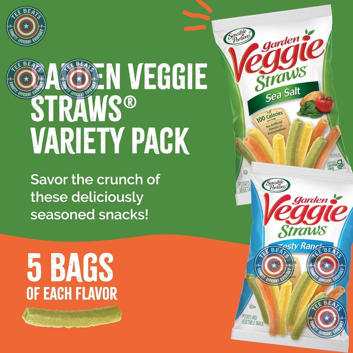 Sensible Portions Veggie Straws – Gym Bag Snack for Health-Conscious Eaters, Gluten-Free Veggie Straws