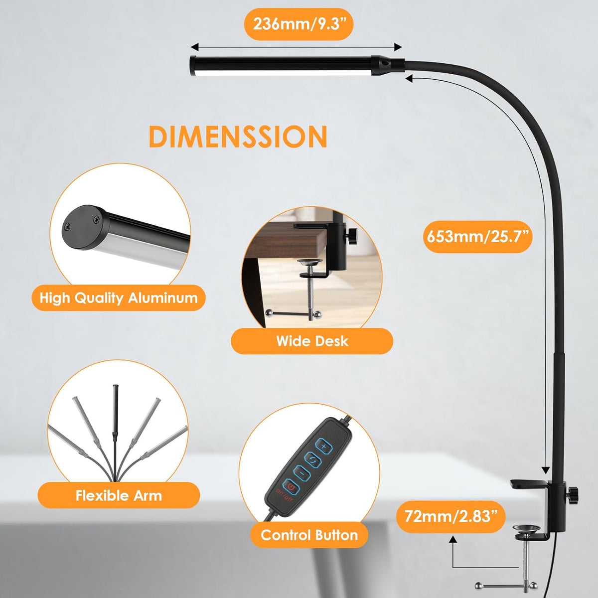 ShineTech LED Clip Desk Light – Stylish Home Office Decor for Craft Room and Hobby Table, Dimmable Aluminum Lamp